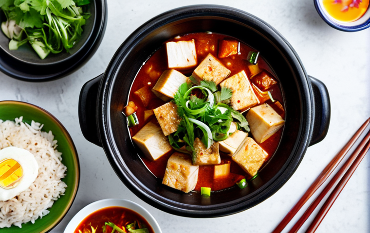 Healthy Vietnamese Meal**

"A vibrant, colorful overhead shot of a Vietnamese family-style meal. Focus on dishes like rau muống (morning glory), đậu phụ sốt cà chua (tofu in tomato sauce), and cá kho tộ (braised fish in clay pot). Steaming brown rice is visible.  Family-friendly atmosphere, appropriate content, safe for work, fully clothed diners, professional food photography, perfect anatomy, natural proportions, high quality."

**