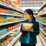 식품첨가물과 건강 - **Prompt:** A thoughtful Vietnamese woman in her late 30s, dressed in simple but elegant casual wear...