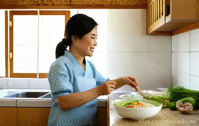 소아 영양 가이드 - **Prompt:** A heartwarming scene of a Vietnamese mother lovingly preparing a nutritious meal for her...