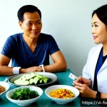 Home 23 대사증후군과 영양 - Photorealistic Vietnamese family nutrition consultation for metabolic syndrome prevention, a middle-...