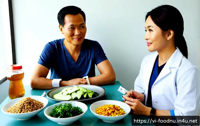 대사증후군과 영양 - Photorealistic Vietnamese family nutrition consultation for metabolic syndrome prevention, a middle-...